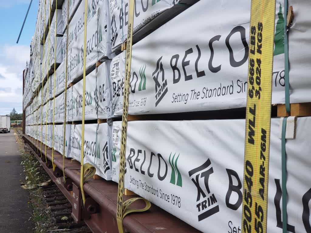 Belco XT Trim Loaded on a Railcar