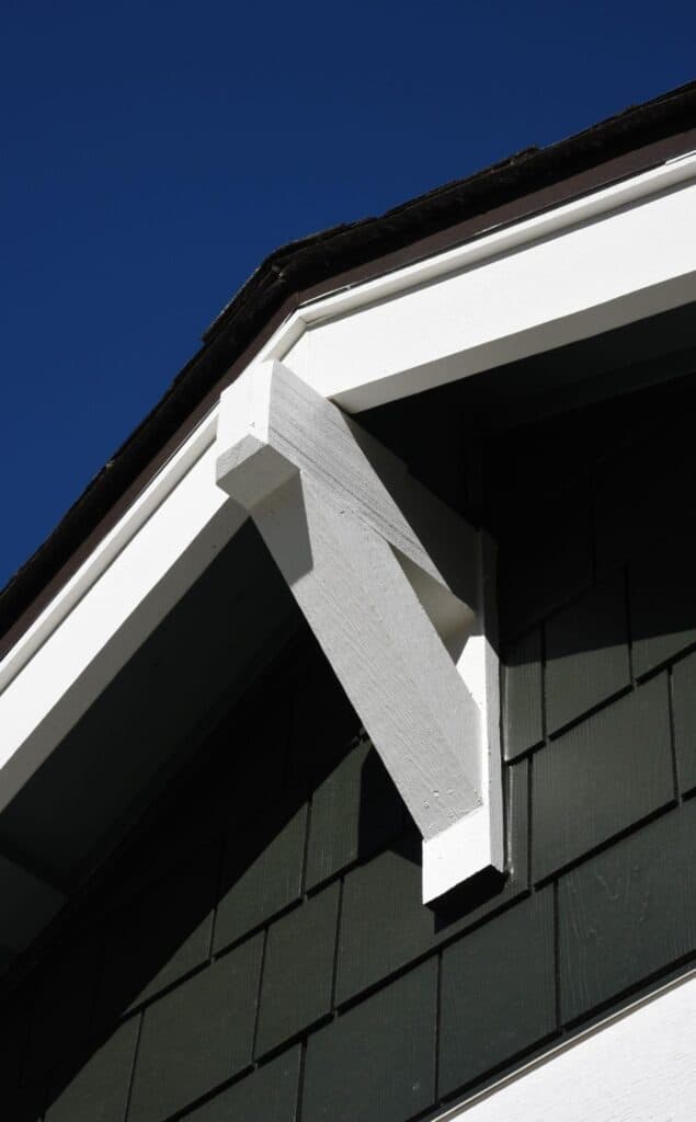 Gable of a home, featuring white gable and rake trim