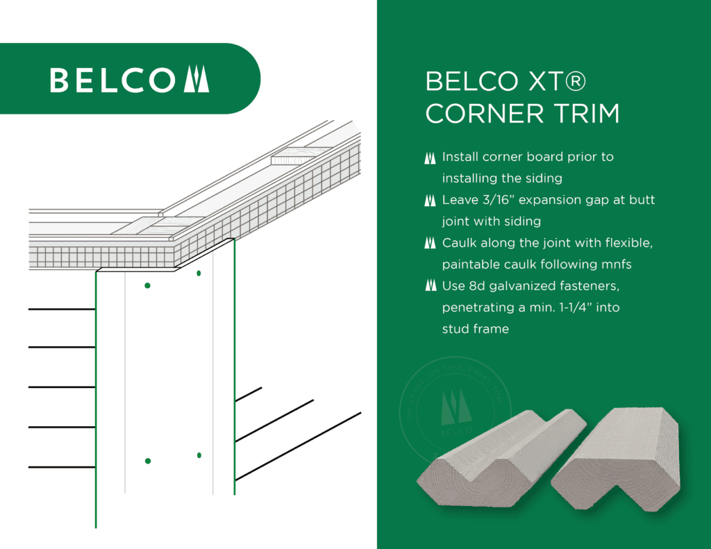 Infographic featuring Belco XT Corner Trim and installation instruction